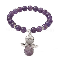 Bracelets extensibles en pierres précieuses naturelles et synthétiques mélangées avec breloques d'ange&nbsp;BJEW-JB11046