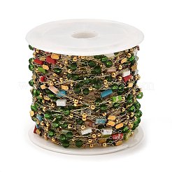 Cadenas de eslabones con cuentas de rondelle de vidrio y piedras preciosas mixtas naturales cuboides&nbsp;CHS-G028-18G-02