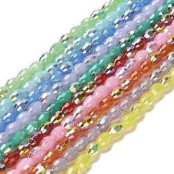 Chapelets de perles en verre peint, imitation opalite, facette, couleur ab , ovale, couleur mixte, 4x6mm, Trou: 0.8mm, Environ 69 pcs/chapelet, 16.54~16.73'' (42~42.5 cm)
