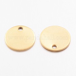 Placcatura ionica (ip) 304 ciondoli in acciaio inossidabile, stampa ciondolo tag vuoto, rotondo e piatto, oro, 12x1mm, Foro: 1.4 mm