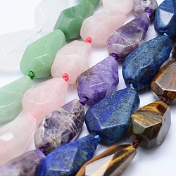 Natural Gemstone Beads Strands, Faceted, Teardrop, 26~41x12~20mm, Hole: 2mm, about 10~11pcs/strand, 15.7 inch(40cm)