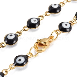 Kits de bijoux en 304 acier inoxydable, lien bracelets et colliers, avec l'émail, mauvais œil, noir, 17-3/4 pouce (45 cm), 7-7/8 pouce (20 cm)