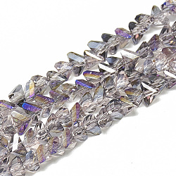 Chapelets de perles en verre électroplaqué, triangle facettes, lilas, 6x5x4mm, Trou: 1.2mm, Environ 88~90 pcs/chapelet, 28~30 cm