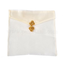 Sacs en organza, avec des boutons de robe chinois, rectangle, beige, 25x25.5x1.1 cm