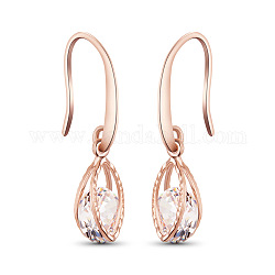 SHEGRACE Creative Design Rose Gold Plated Brass Hook Earrings, Leaves with AAA Cubic Zirconia, 30mm, Pin: 1x0.7mm