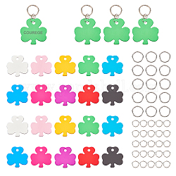 SUNNYCLUE DIY Keychain Making Kit, Including Aluminum Pendants, Stamping Blank Tag, Clover, Iron Split Key Rings, Iron Open Jump Rings, Mixed Color, Pendants: 32.5x32.5x1mm, Hole: 4mm, 20pcs/set