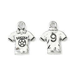 Tibetan Style Alloy T-Shirt Pendants, Sports Charms, FootBall/Soccer Ball Jersey Charms, Cadmium Free & Lead Free, Antique Silver, 18.5x15x2mm, Hole: 2mm