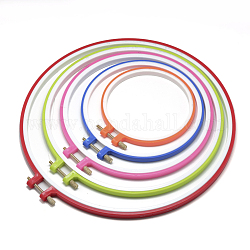 Plastic 3D Adjustable Cross-stitch Ribbon Embroidery Frame Hoop, Needlework Stretch Tools, Embroidered Circles, Quilting Hoop, with Random Metal Color, Mixed Color, 9~10x125~285mm, 5pcs/set