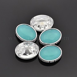 Genähte Taiwan Acrylperlen, Bekleidungszubehör, facettiert, Oval, mittlerer Aquamarin, 16x12x6 mm, Bohrung: 1 mm