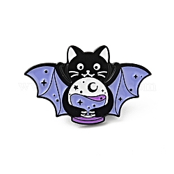 Cartoon Cat Enamel Pin, Electrophoresis Black Plated Alloy Badge for Backpack Clothes, Lilac, Bat Pattern, 18.5x30x1.5mm