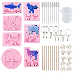 DIY Keychain Makings, with Silicone Pendant Molds & Measuring Cup, Iron Split Key Rings, Disposable Plastic Transfer Pipettes & Latex Finger Cot, Wooden Craft Ice Cream Sticks, Mixed Color, Key Ringst: about 25x2mm, 21pcs/set, Molds: 7pcs/set