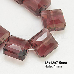 Electroplate Glass Beads, Pearl Luster Plated, Faceted, Square, Indian Red, 13x13x7.5mm, Hole: 1mm