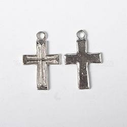 20PCS Antique Silver Cross Tibetan Style Alloy Pendants, Lead Free & Cadmium Free, 28x17x2mm, Hole: 3mm