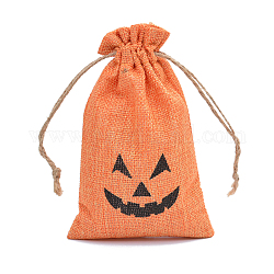 Sacchetti di imballaggio della tela da imballaggio di Halloween, borse coulisse, rettangolo con motivo jack o lantern, corallo, 15x10cm