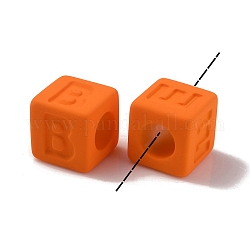 ラバー加工オペークアクリルビーズ  正方形  オレンジ  12x12x12mm  穴：7mm