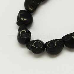 Synthetical Turquoise Beads Strands, Dyed, Skull, for Halloween, Black, 13x12x13mm, Hole: 2mm, about 26pcs/strand.