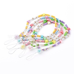 Sangles mobiles perlées acryliques colorées, bijoux de téléphone, avec perles en laiton et fil de nylon, papillon, couleur mixte, 25.2 cm