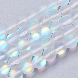 Chapelets de perles en pierre de lune synthétique, perles holographiques, mat, ronde, clair, 10mm, Trou: 1mm, Environ 40 pcs/chapelet, 15.1 pouce