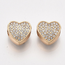 Perline europei d'oro lega placcata, con rhinestones, perline con foro grande, cuore, cirstallo, 11.5x11.5x6.5mm, Foro: 4.5 mm