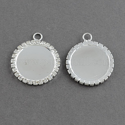 Brass Rhinestone Pendant Cabochon Settings, Picture Memory Frame Pendants, Flat Round, Silver Color Plated Metal Color, Crystal, Tray: 25mm, 37x31.5x3mm, Hole: 4mm
