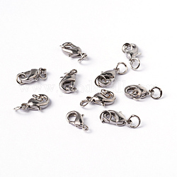 Ottone fermagli aragosta artiglio con anelli di salto,  piombo & nichel libero, platino, 10x5.5~6mm, Foro: 2 mm