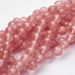 Perle di vetro di quarzo ciliegio fili, tondo, salmone, 8mm, Foro: 1 mm, circa 46pcs/filo, 15.2 pollice
