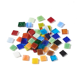 Cabujones de vidrio de azulejos de mosaico, Azulejos de cabujón cuadrado de vidrio con parte posterior plana, para la artesanía diy, platos, marcos de cuadros, suministros de macetas, color mezclado, 10x10x2~3mm, aproximamente 1000 unidades / 1000 g