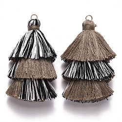 Cotton Tassel Big Pendant Decorations, with Light Gold Plated Iron Jump Rings, Camel, 70~75x22~30x22~30mm, Hole: 4.5mm