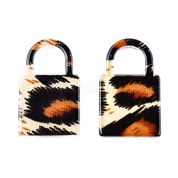 Pendentifs acryliques, serrure avec motif léopard, colorées, 25.7x15.5x2.3mm, Trou: 7.4x7.6mm