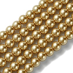Fili di perle di vetro colorato ecologiche, grado a, tondo, cavetto in cotone filettato, oro, 6mm, Foro: 1.2~1.5 mm, circa 70pcs/filo, 15.7 pollice