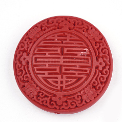Cinnabar Beads, Carved Lacquerware, Flat Round, Red, 55mm in diameter, 15mm thick, hole: 1.8mm