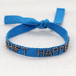 Le changement de mot se produit bracelet de cordon de perles de verre, bracelet chanceux ajustable pour femme, Dodger bleu, 14-1/8 pouce (36 cm)