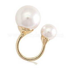 Real 18k anillos de latón chapado en oro, anillos abiertos, con la perla, tamaño de 4, blanco, 15.25mm