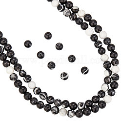 Nperline 2 fili circa 94 pezzi di perline di diaspro zebrato naturale, Fili di perline di diaspro zebrato nero da 8 mm, ciondoli di perline di pietra preziosa rotonde lucide per la creazione di gioielli, bracciali e collane