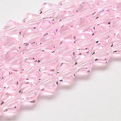 Chapelets de perles en verre bicone d'imitation de cristal autrichien, AA grade, facette, perle rose, 4x4mm, Trou: 1mm, Environ 93~95 pcs/chapelet, 14 pouce