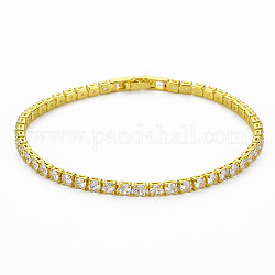 Clear Cubic Zirconia Tennis Bracelet, Brass Cubic Zirconia Link Chain Bracelet for Women, Cadmium Free & Nickel Free & Lead Free, Light Gold, Inner Diameter: 2-1/8 inch(5.5cm)