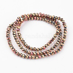 Fili di perle di vetro placcato, sfaccettato, rondelle, placcato oro rosa, 3x2.5mm, Foro: 1 mm, circa 133pcs/filo, 13 pollice