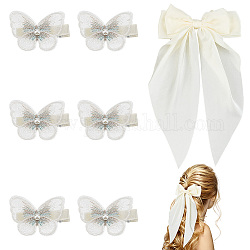 Ahandmaker ヘアリボン 1 個  6 個の蝶のヘアクリップ  ブライダルリボン  髪用のリボン  飛んでいる蝶のヘアピン  プロムのコスプレ、毎日の装飾や結婚式のパーティーの好意のための白いブライダルヘアアクセサリー