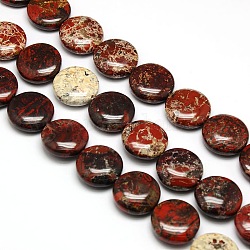 Natürliche flache runde Brekzien Jaspis Perlen Stränge, 20x7~9 mm, Bohrung: 1 mm, ca. 20 Stk. / Strang, 15.74 Zoll