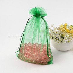 Rectangle Jewelry Packing Drawable Pouches, Organza Gift Bags, Dark Green, 30x20cm