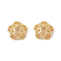 5-Petal Brass Bead Caps, Cadmium Free & Lead Free & Nickle Free, Flower, Real 18K Gold Plated, 7.5x2mm, Hole: 1.6mm