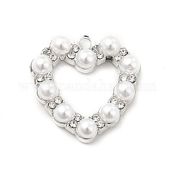 Pendentifs en alliage avec strass de cristal, avec perles en plastique imitation abs, breloques de coeur, platine, 20x19.5x4.5mm, Trou: 1.8mm