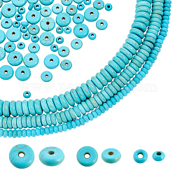 Brins de perles entretoises synthétiques turquoise Pandahall Elite, plat rond, 4~8x2~3mm, Trou: 1~1.2mm, 3style, 1 brin / style, 3strands