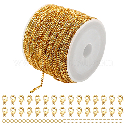 Chgcraft diy チェーン ブレスレット ネックレス メイキング キット  鉄のカーブチェーンと丸カンを含む  合金の留め金  ゴールドカラー  チェーン：20m /セット