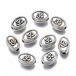 Perline in lega stile tibetano,  cadmio& piombo libero, ovale con ohm / aum, argento antico, 8x5x4mm, Foro: 1.5 mm, circa 1810pcs/1000g