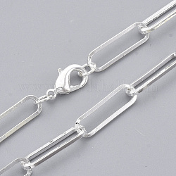 Fabricación de collar de cadena de clip de papel ovalado plano de latón, con cierre de langosta, plata, 24.01 pulgada (61 cm), link: 18x5.5x1 mm