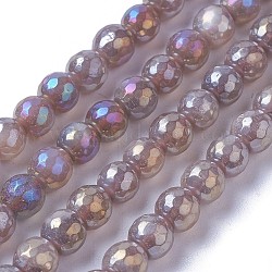 Galvaniser des perles de pierre de soleil naturelles, facette, ronde, brun rosé, 6mm, Trou: 1mm, Environ 63~64 pcs/chapelet, 14.9~15.3 pouce (38~39 cm)