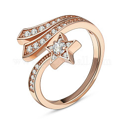 Манжеты shegrace 925 из стерлингового серебра, открытые кольца, с ааа класс фианитами, звезда, розовое золото , Размер 8, 18.6 мм