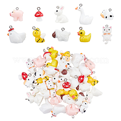 ARRICRAFT 40Pcs 10 Style Resin Pendant, DIY for Earrings, Mushroom & Duck & Cow & Chicken & Bees & Sheep & Swan & Rabbit & Pig & Cat, Mixed Color, 16~28.5x14.5~27x3.5~19mm, Hole: 2mm, 4pcs/style