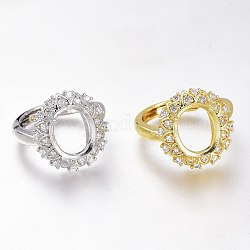 Adjustable Brass Micro Pave Clear Cubic Zirconia Finger Ring Components, 4 Claw Prong Ring Settings, Long-Lasting Plated, Flower, Mixed Color, US Size 5 1/4, Inner Diameter: 15.9mm, Tray: 12x10mm